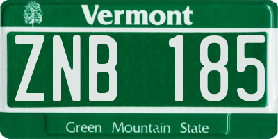 VT license plate ZNB185