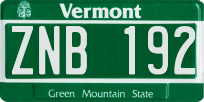 VT license plate ZNB192