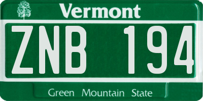 VT license plate ZNB194