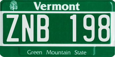 VT license plate ZNB198