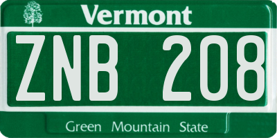 VT license plate ZNB208