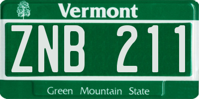 VT license plate ZNB211