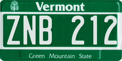 VT license plate ZNB212