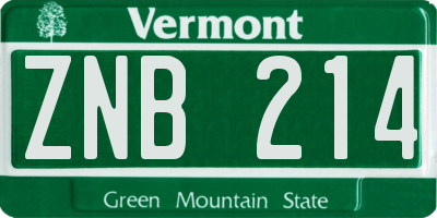 VT license plate ZNB214