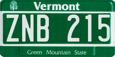 VT license plate ZNB215