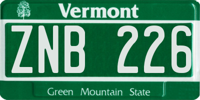 VT license plate ZNB226
