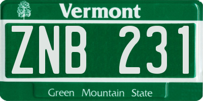 VT license plate ZNB231