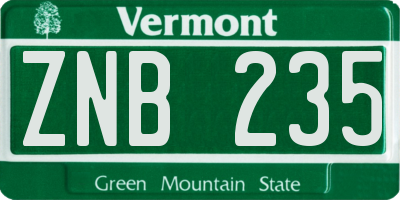 VT license plate ZNB235