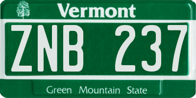 VT license plate ZNB237