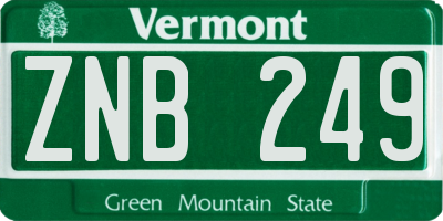 VT license plate ZNB249