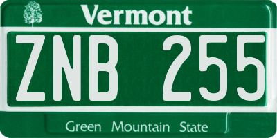 VT license plate ZNB255