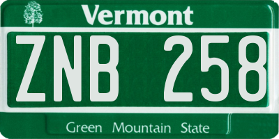 VT license plate ZNB258