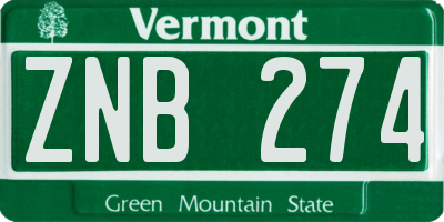 VT license plate ZNB274