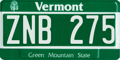 VT license plate ZNB275
