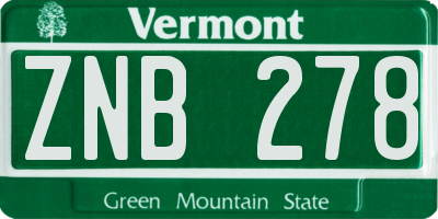 VT license plate ZNB278