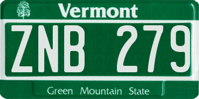 VT license plate ZNB279