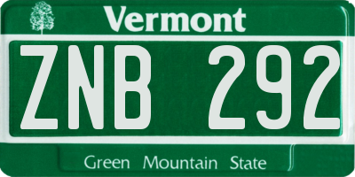 VT license plate ZNB292