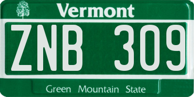 VT license plate ZNB309