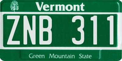 VT license plate ZNB311
