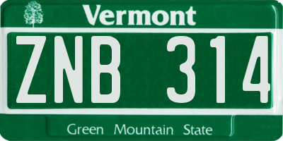 VT license plate ZNB314