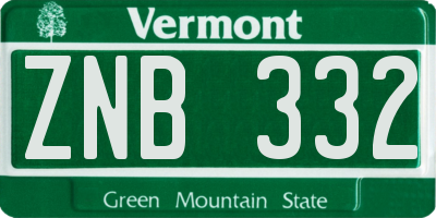 VT license plate ZNB332