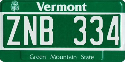 VT license plate ZNB334