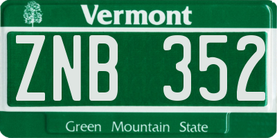 VT license plate ZNB352