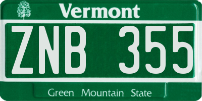 VT license plate ZNB355