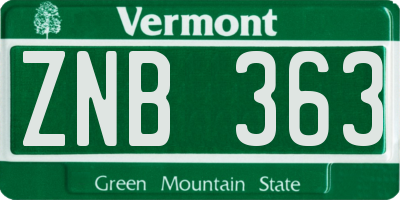VT license plate ZNB363