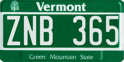 VT license plate ZNB365