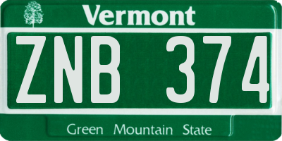 VT license plate ZNB374