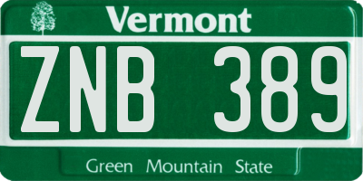VT license plate ZNB389