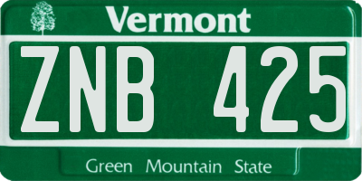 VT license plate ZNB425