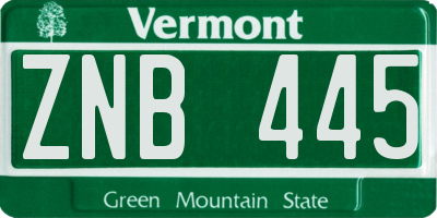VT license plate ZNB445