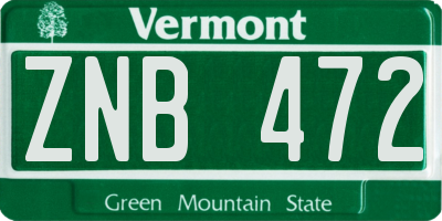 VT license plate ZNB472
