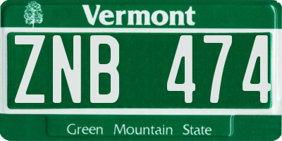 VT license plate ZNB474