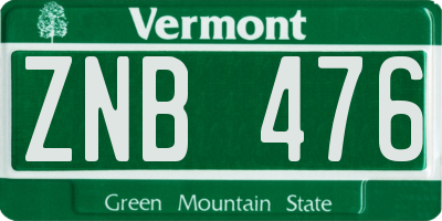 VT license plate ZNB476