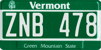 VT license plate ZNB478