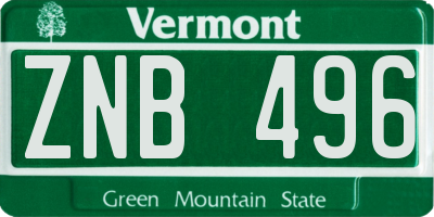 VT license plate ZNB496