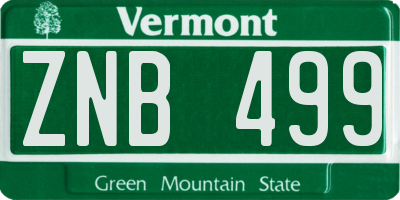 VT license plate ZNB499