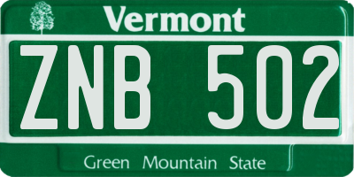 VT license plate ZNB502