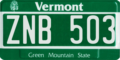 VT license plate ZNB503