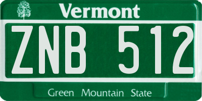 VT license plate ZNB512