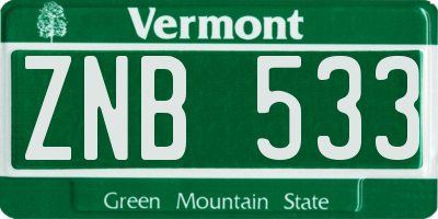 VT license plate ZNB533