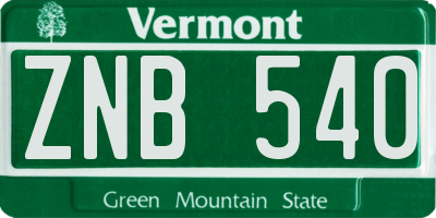 VT license plate ZNB540