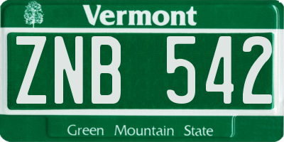 VT license plate ZNB542