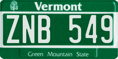 VT license plate ZNB549