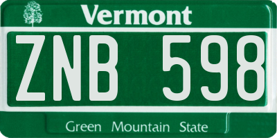 VT license plate ZNB598