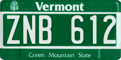 VT license plate ZNB612
