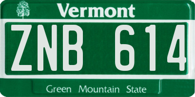VT license plate ZNB614
